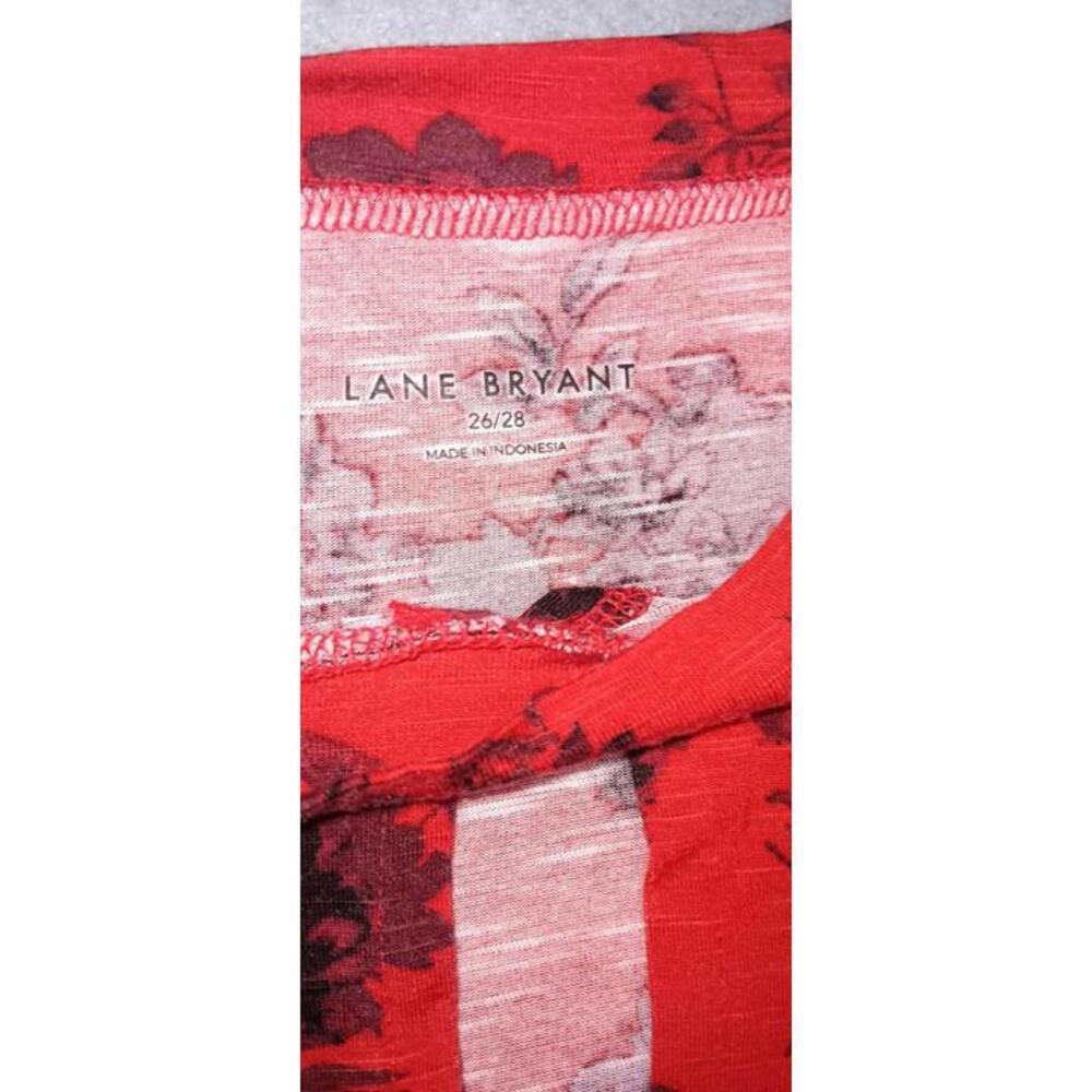 Lane Bryant Long Sleeve Keyhole Chest Dress Womens Size 26/28 Red Floral Fitted - Picture 2 of 11